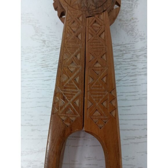 Vintage Antique Hand Carved Wood Etched Folk Art Ornate Hand Held Nutcracker 8" - Picture 4 of 9